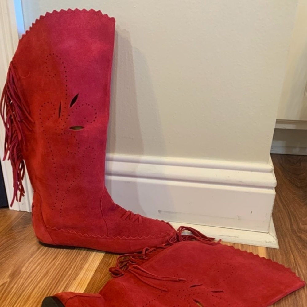 Red Suede Boots Ladies Size 7&1/2